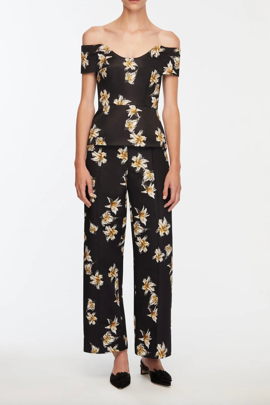Daffy Trouser -  Festive Lilies - Black & Yellow