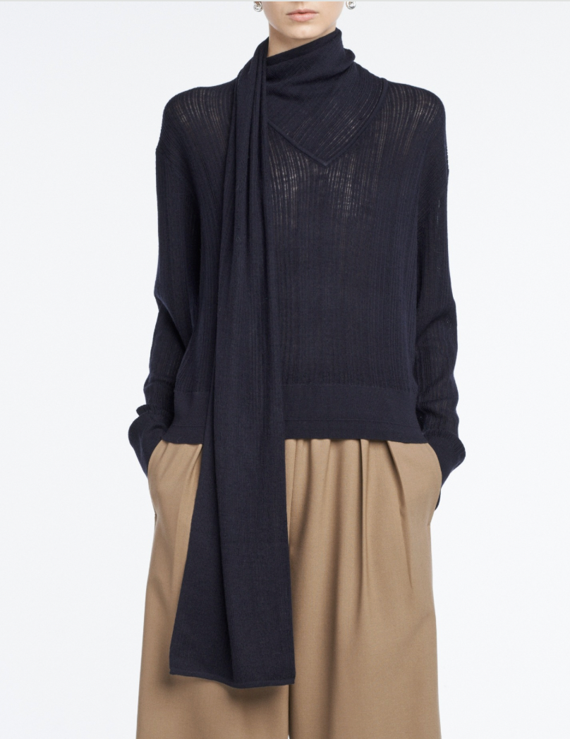 Drop Needle Scarf Sweater - Midnight Navy