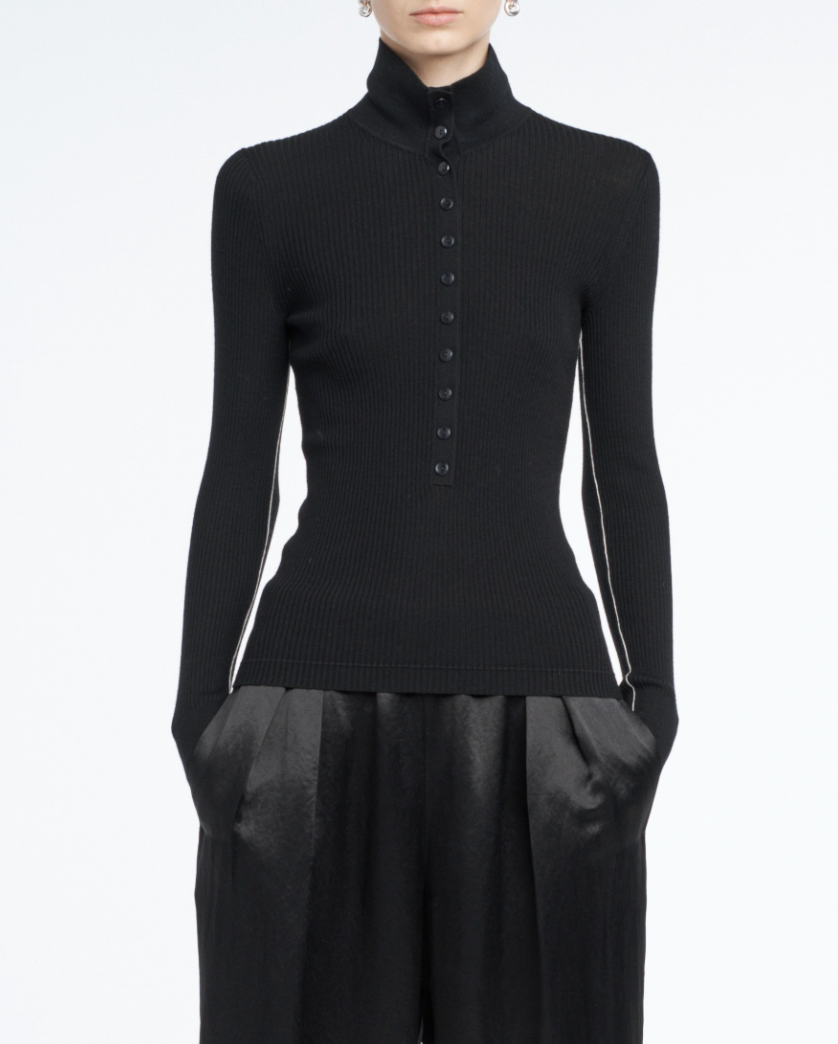 Tiny Button Polo - Black