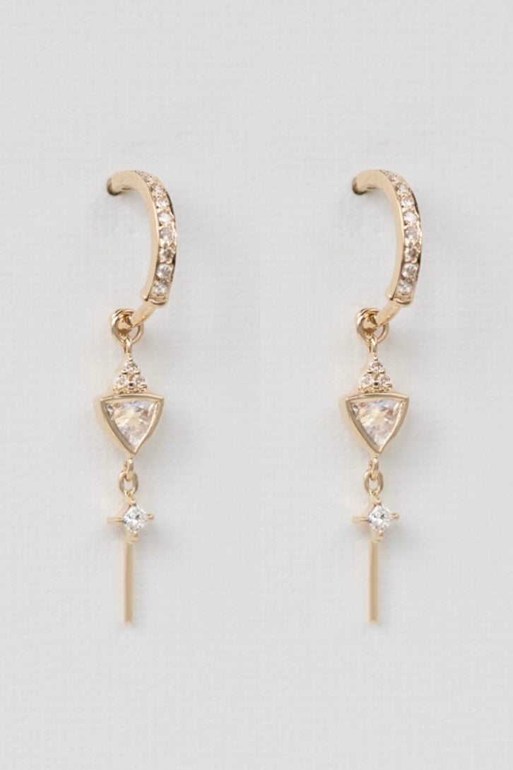 Triangle Moonstone and Diamonds Hoop Earrings (Pair)