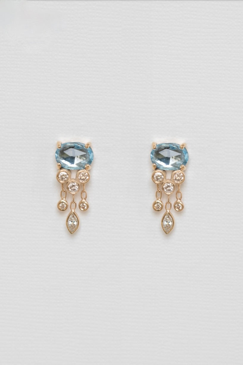 Aquamarine & Diamonds Jellyfish Earrings (Pair)