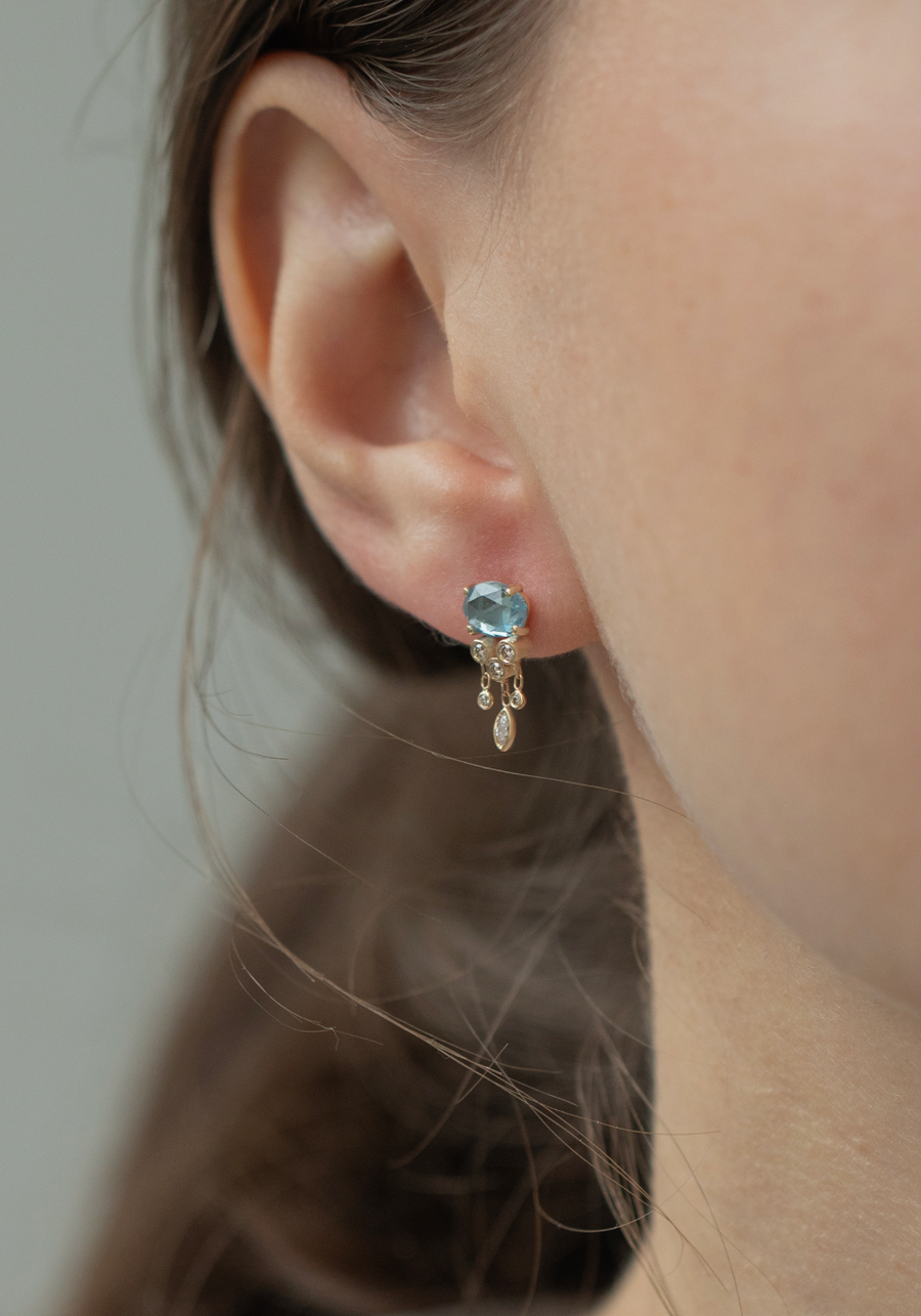 Aquamarine & Diamonds Jellyfish Earrings (Pair)
