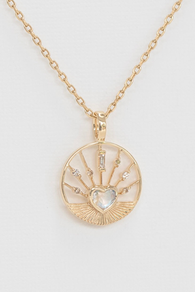Moonstone Heart Medal and Chain Necklace