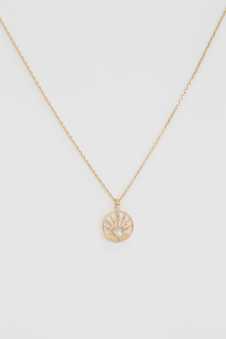 Moonstone Heart Medal and Chain Necklace