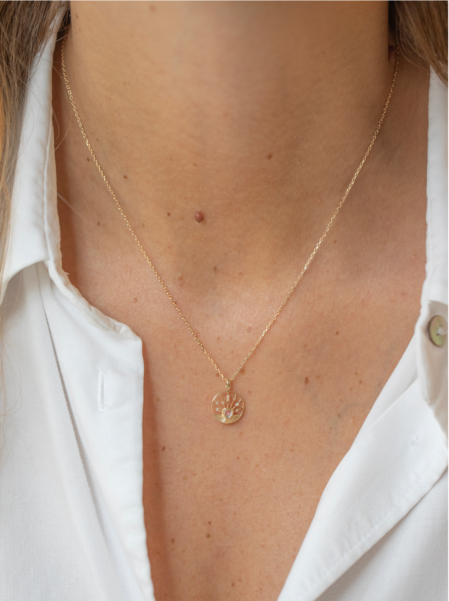 Moonstone Heart Medal and Chain Necklace