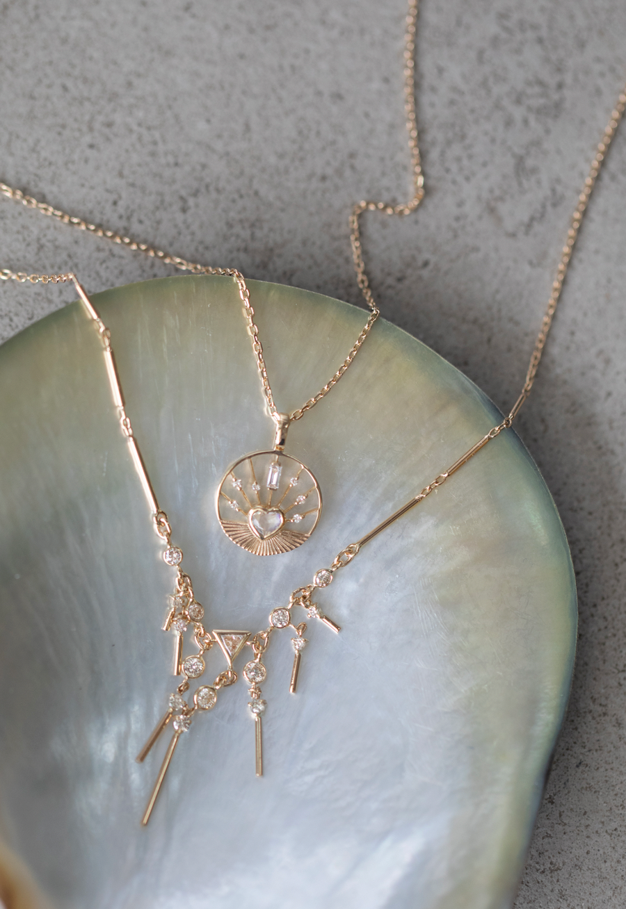 Moonstone Heart Medal and Chain Necklace