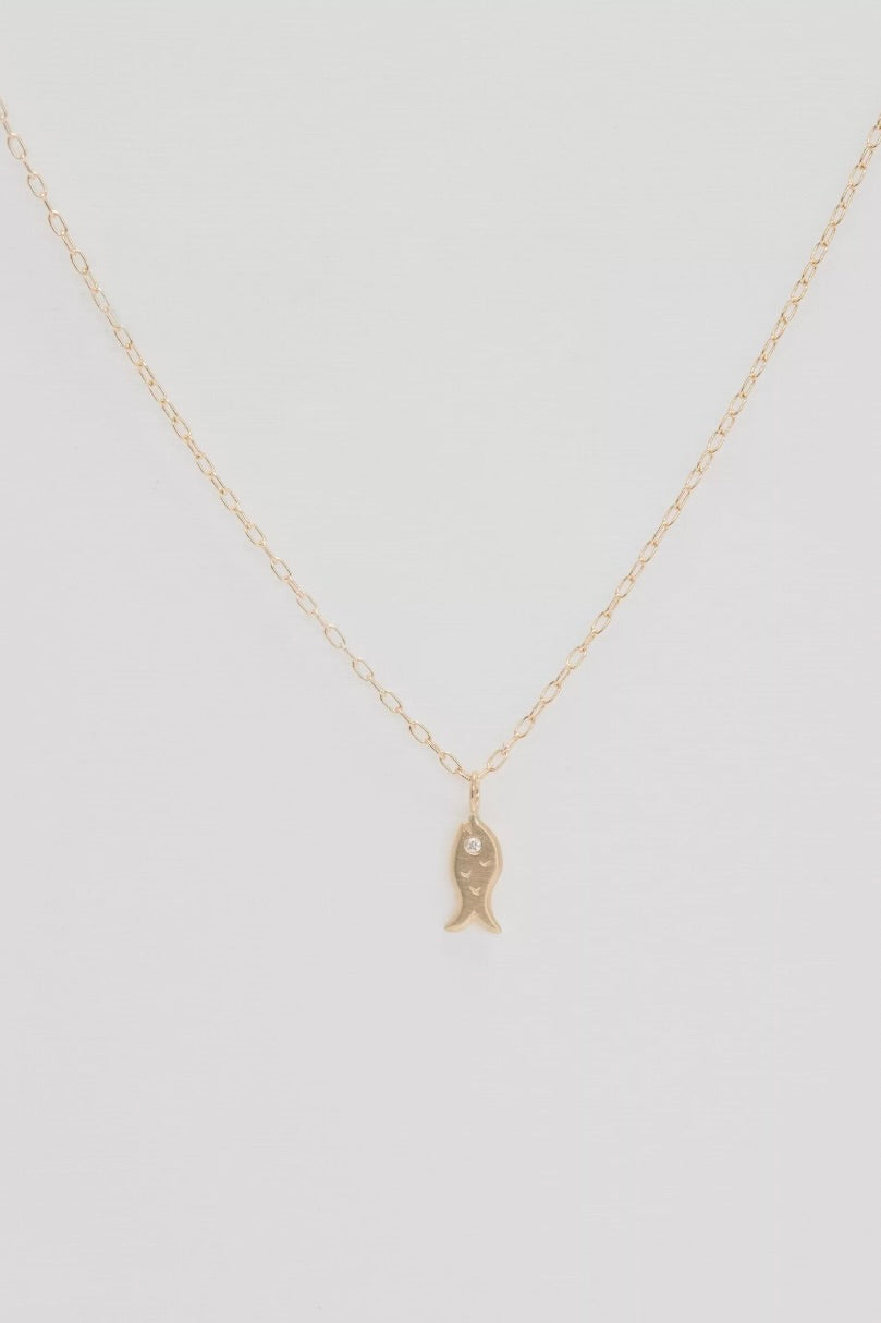 Fish and Diamond Charm Chain Necklace