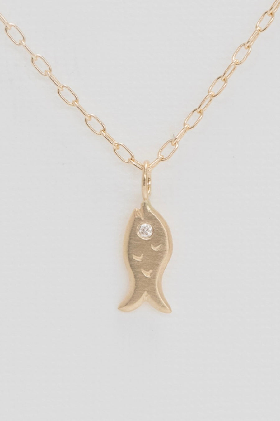 Fish and Diamond Charm Chain Necklace