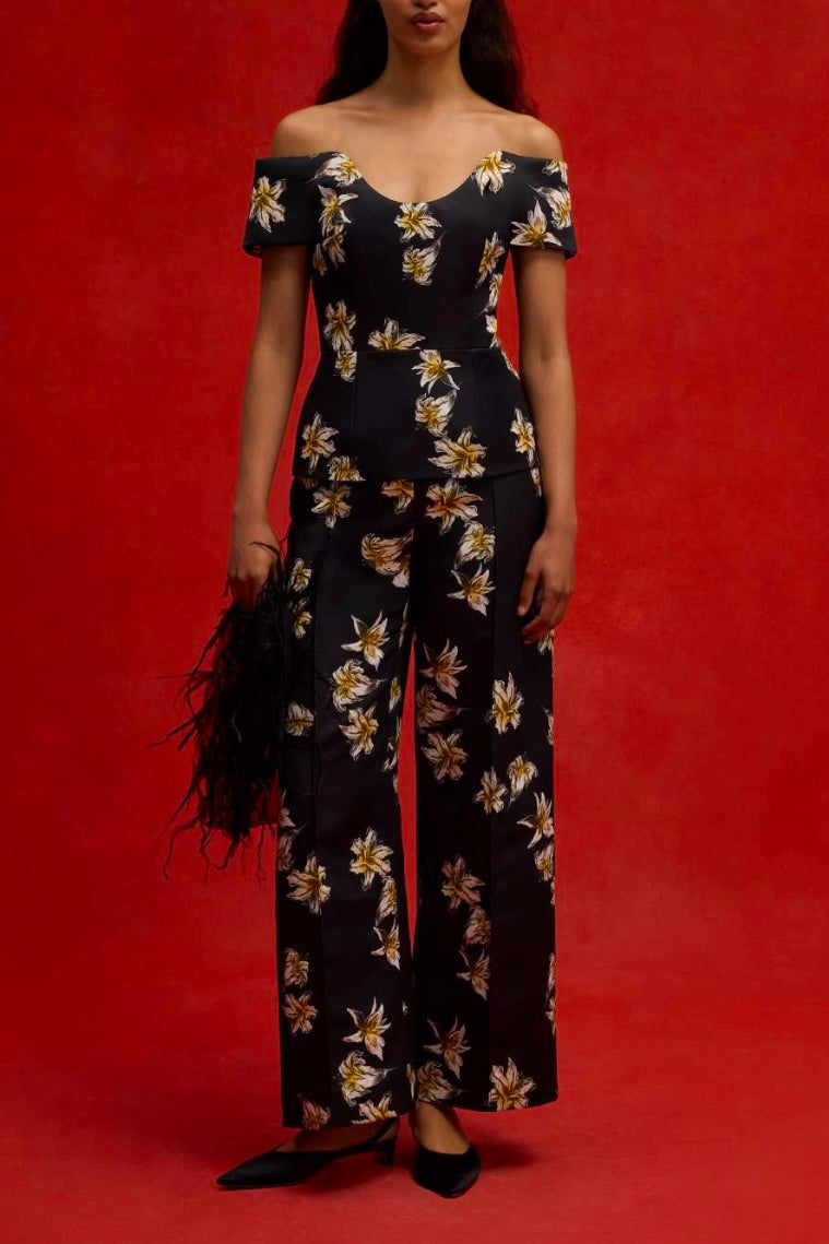 Daffy Trouser -  Festive Lilies - Black & Yellow