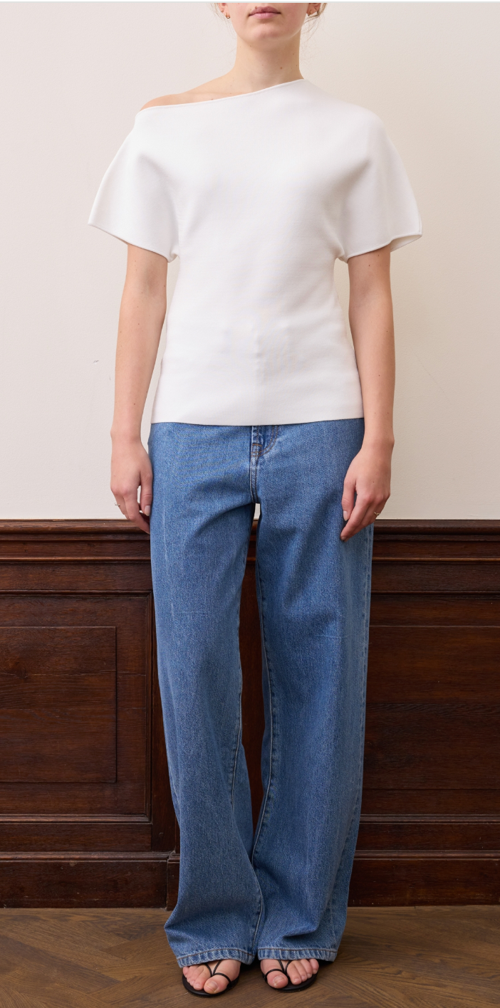 Asymmetrical Punto Milano Knitted Top - Off-White