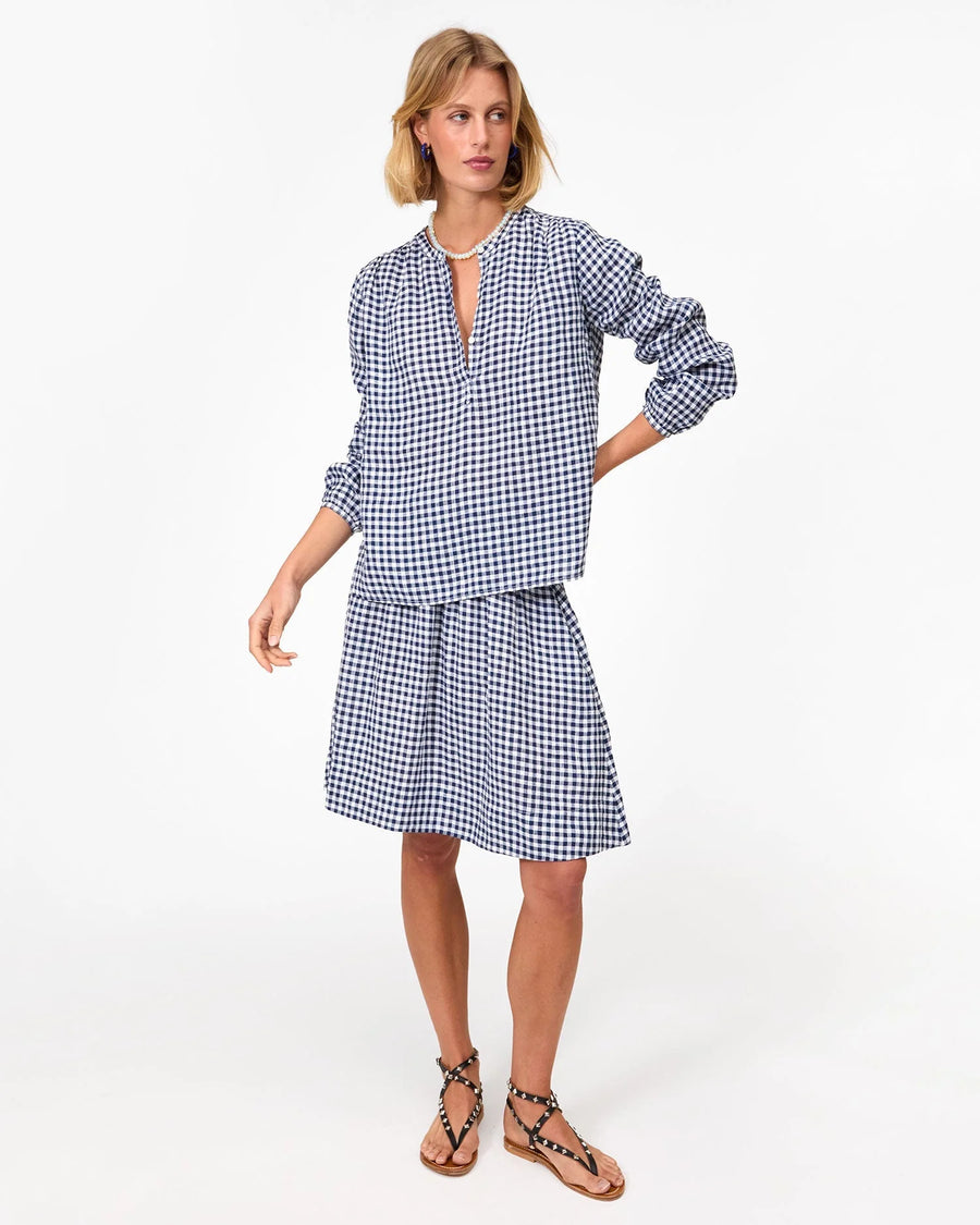Zoe Skirt - Navy/White Linen Gingham