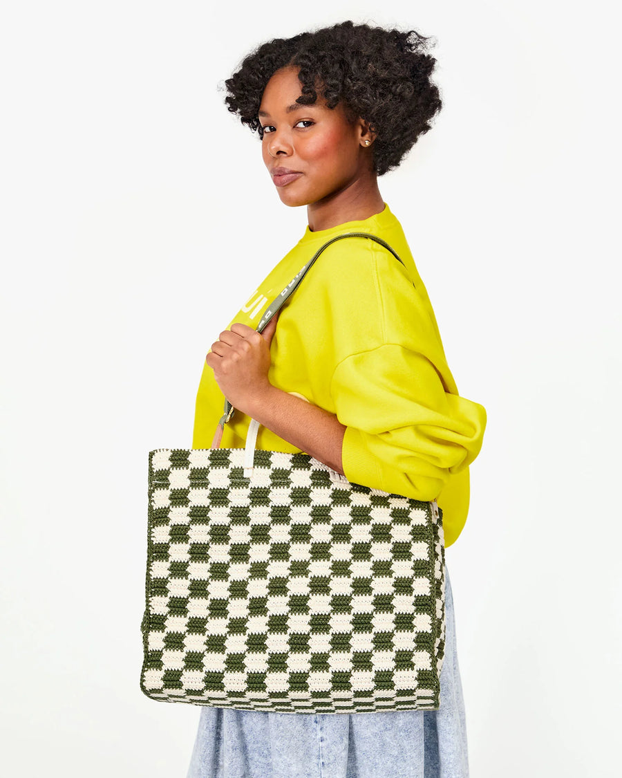 Summer Simple Tote - Olive & Cream Crochet Checker