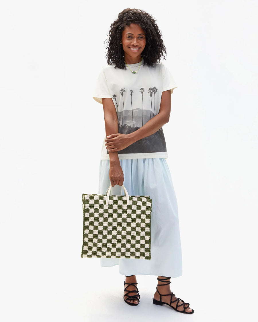 Summer Simple Tote - Olive & Cream Crochet Checker