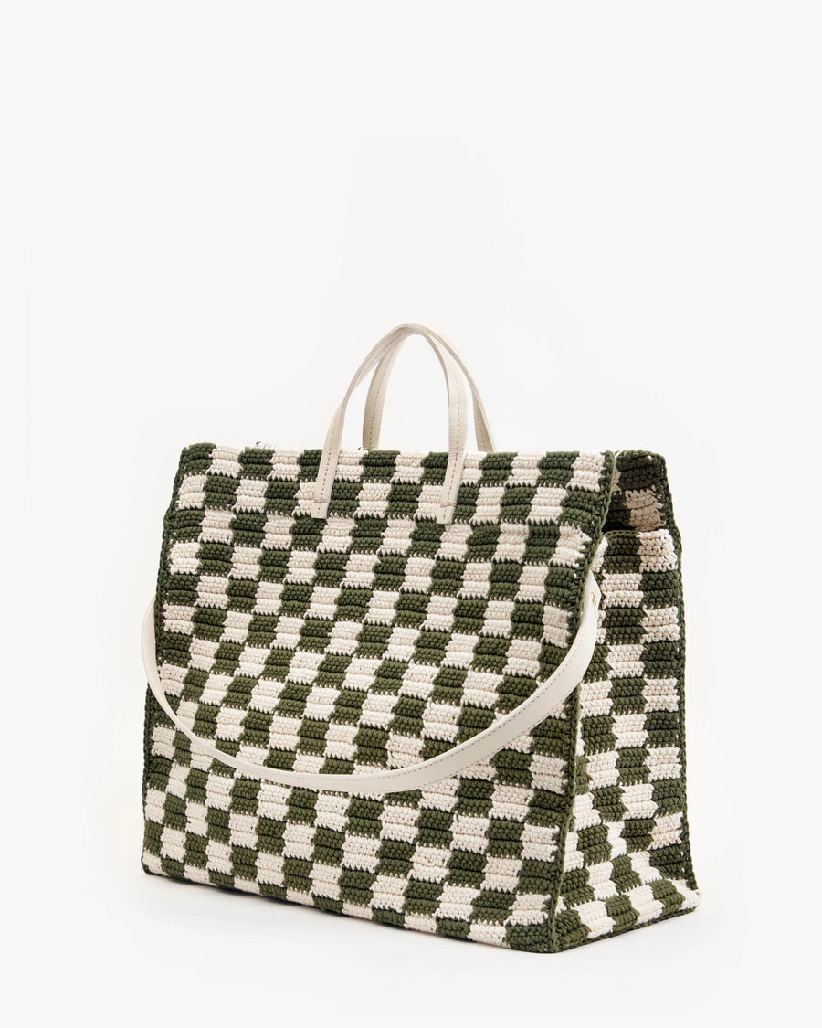 Summer Simple Tote - Olive & Cream Crochet Checker