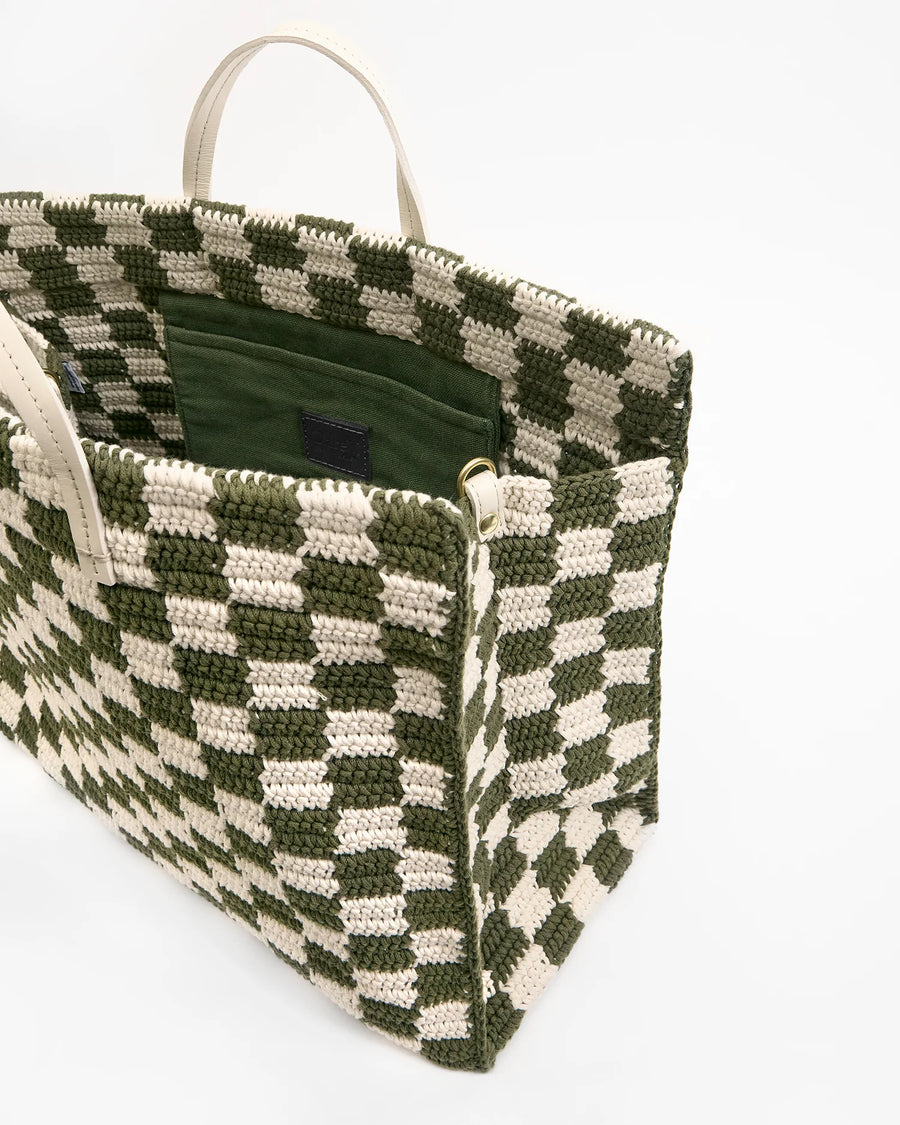 Summer Simple Tote - Olive & Cream Crochet Checker