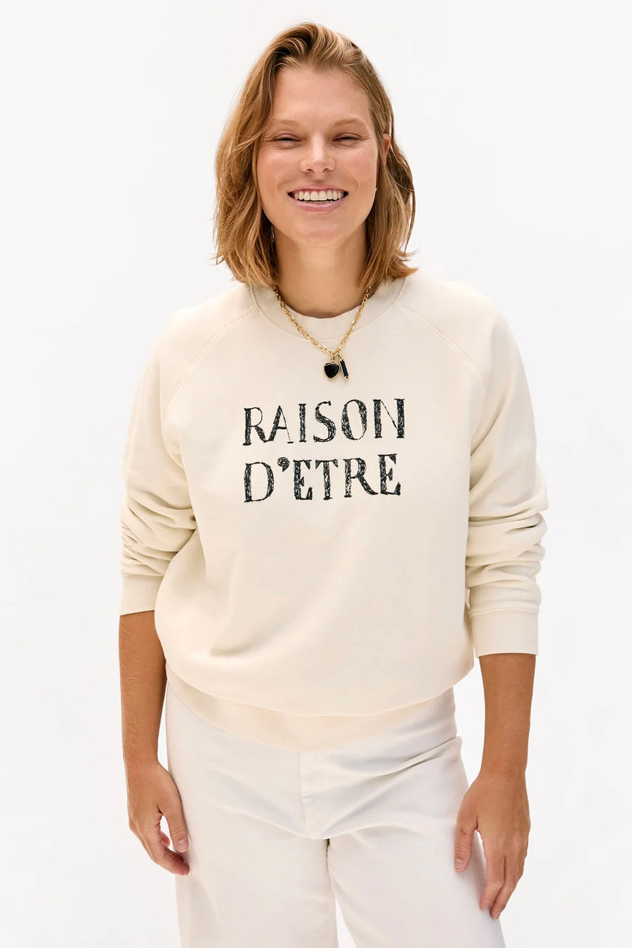 Sweatshirt - Raison D'Etre - Cream w/ Black Embroidery