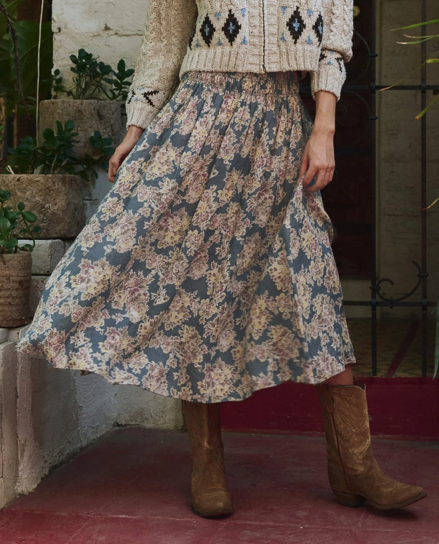 The Canary Skirt - Indigo Floral