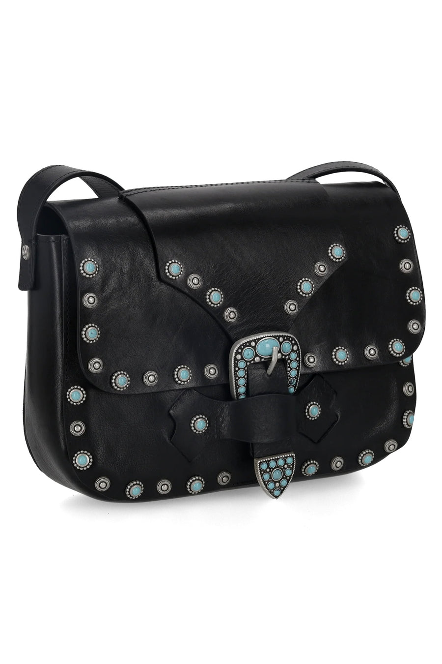 Kaya Calf Leather Turquoises Bag - Black