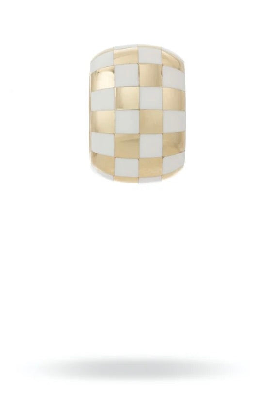 White Ceramic Checkerboard Big Bead