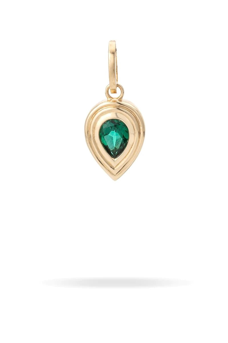 Groovy Pear Emerald Hinged Charm - Lab Grown - 14K Yellow Gold