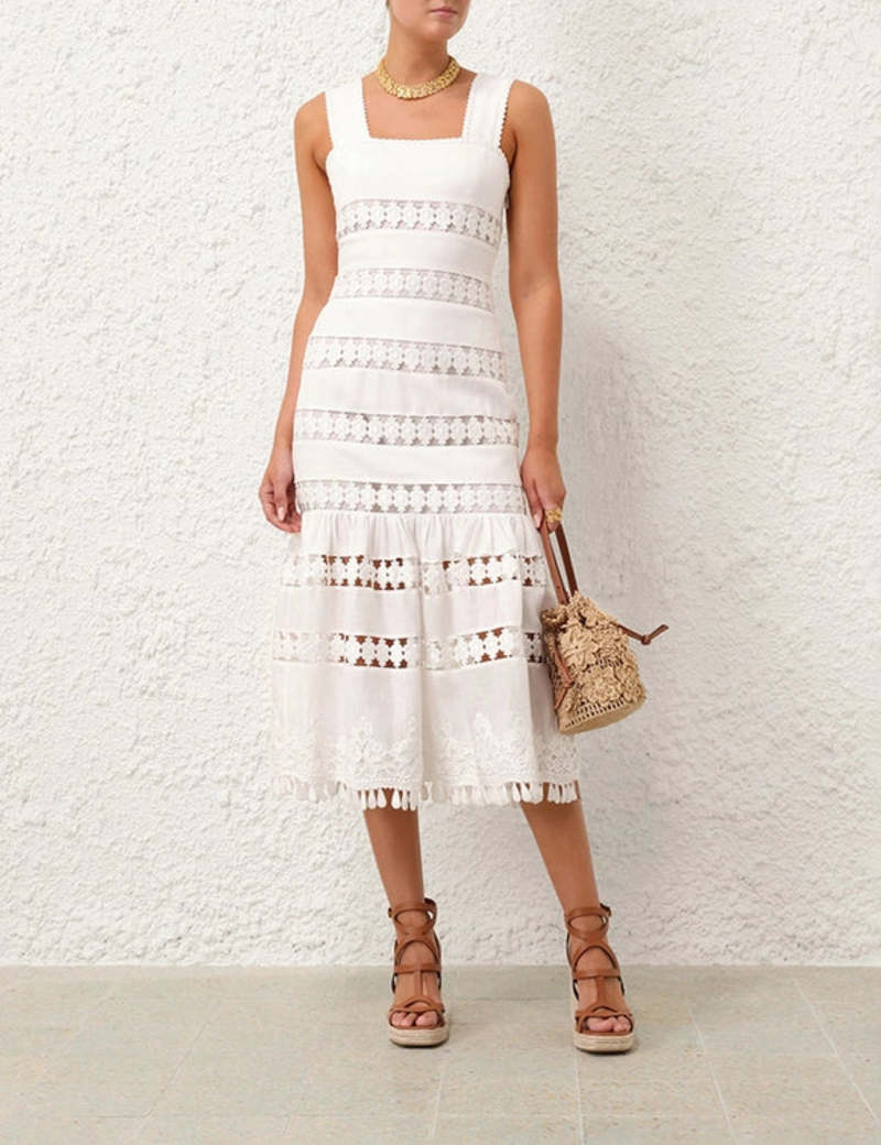 Pop Trimmed Midi Dress - Ivory