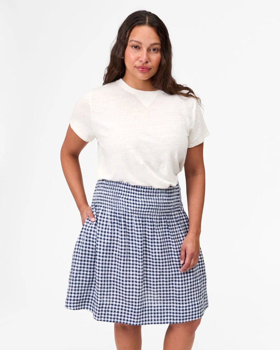 Zoe Skirt - Navy/White Linen Gingham
