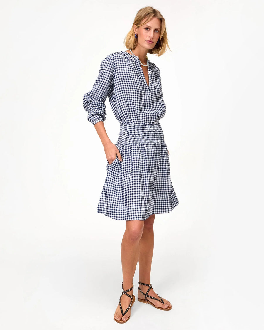 Zoe Skirt - Navy/White Linen Gingham