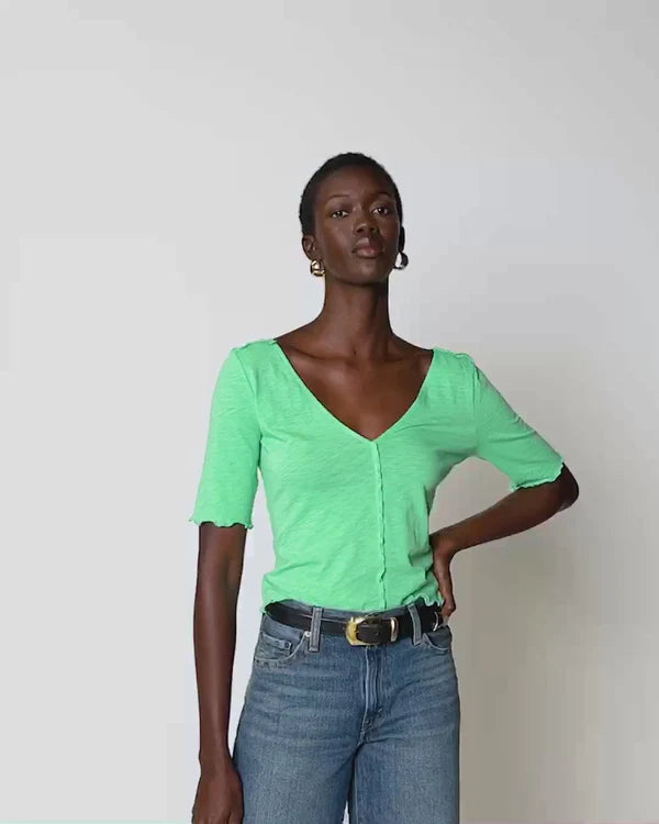 Yvonne V-Neck Lettuce Edge Top - Katydid