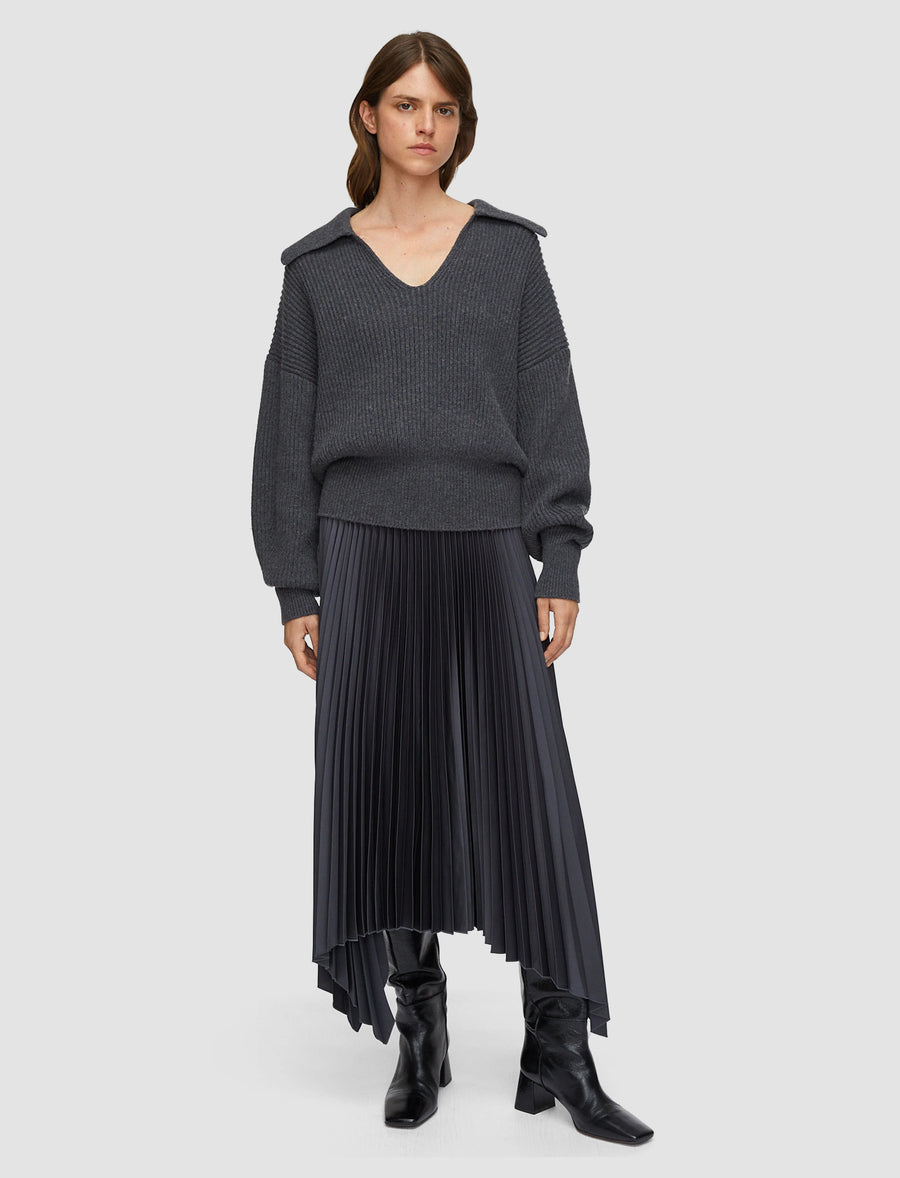 Ade Knit Weave Plissé Skirt - Smoke