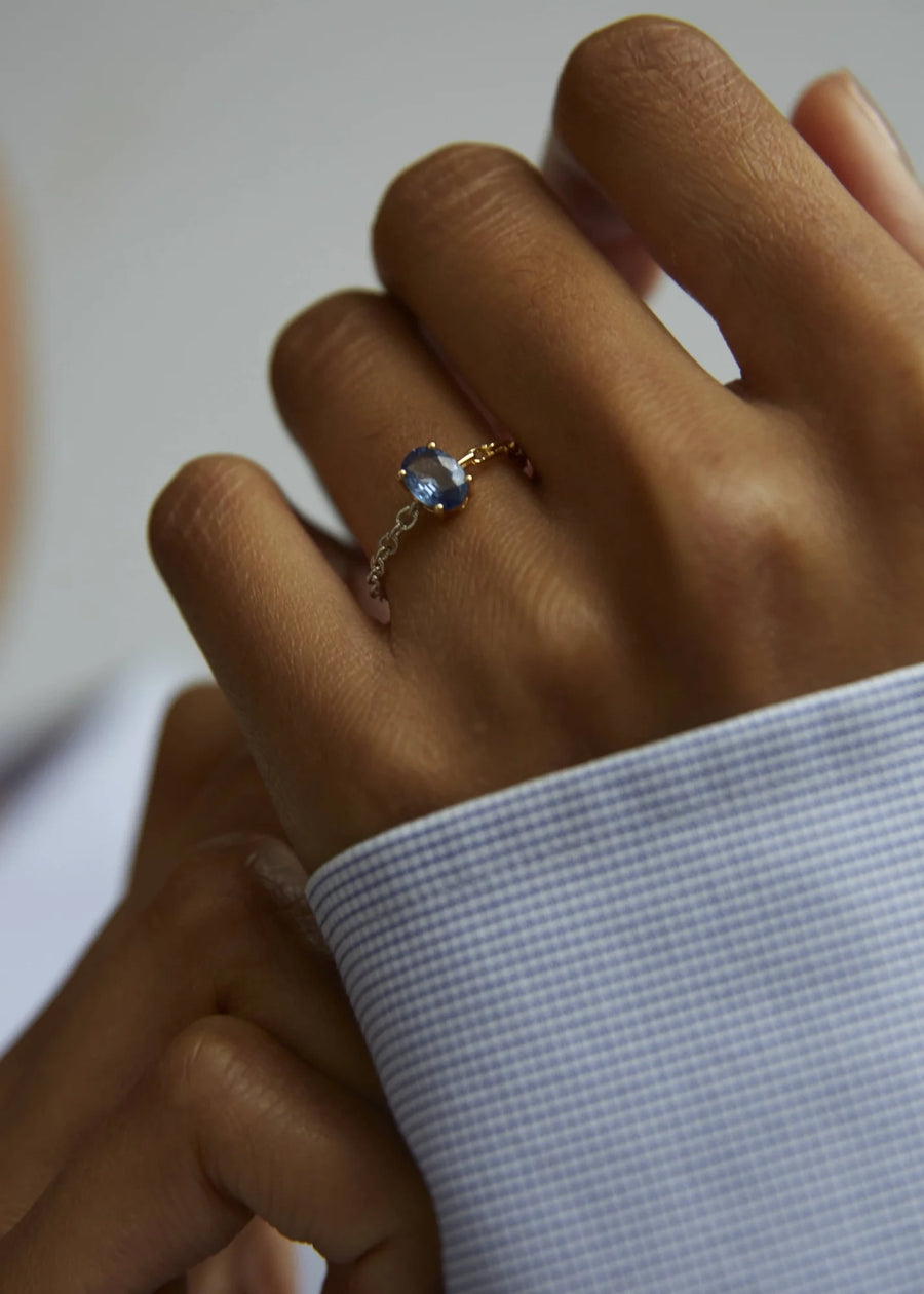 Bague Solitaire Saphir Bleu - Ors Blanc et Jaune