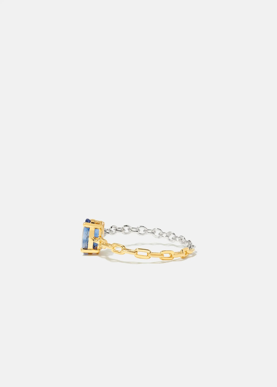 Bague Solitaire Saphir Bleu - Ors Blanc et Jaune