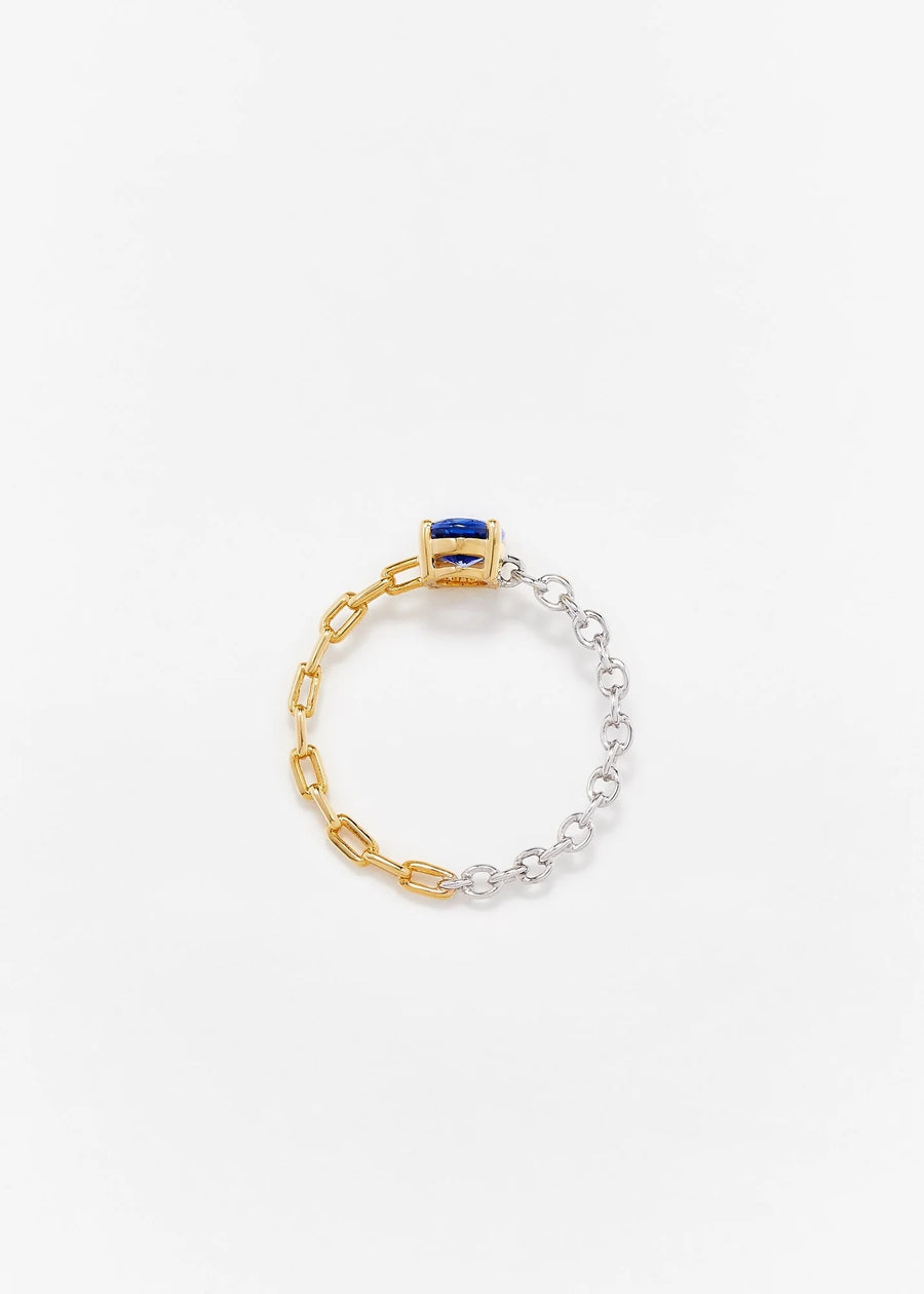 Bague Solitaire Saphir Bleu - Ors Blanc et Jaune