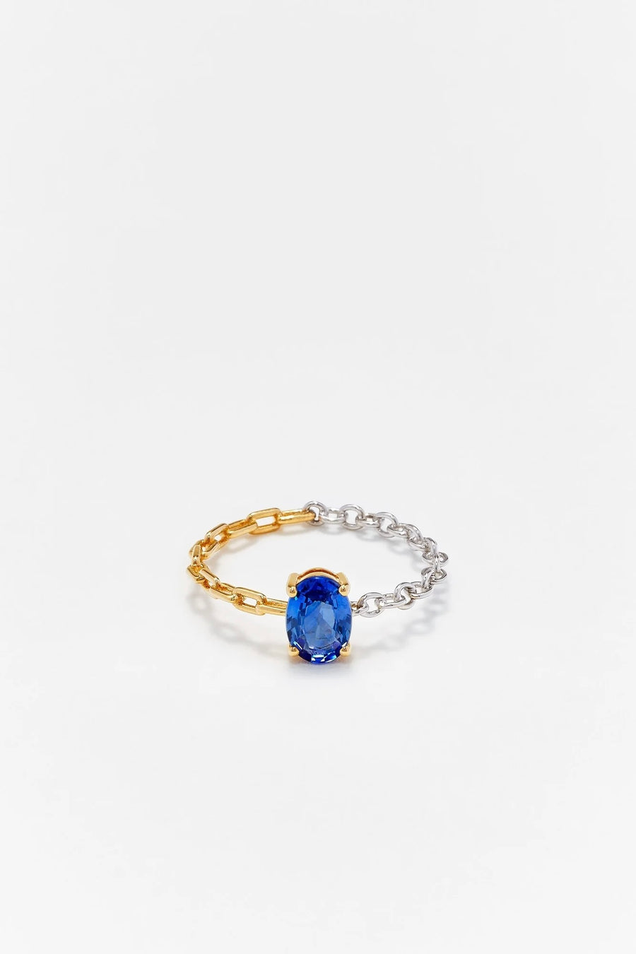 Bague Solitaire Saphir Bleu - Ors Blanc et Jaune