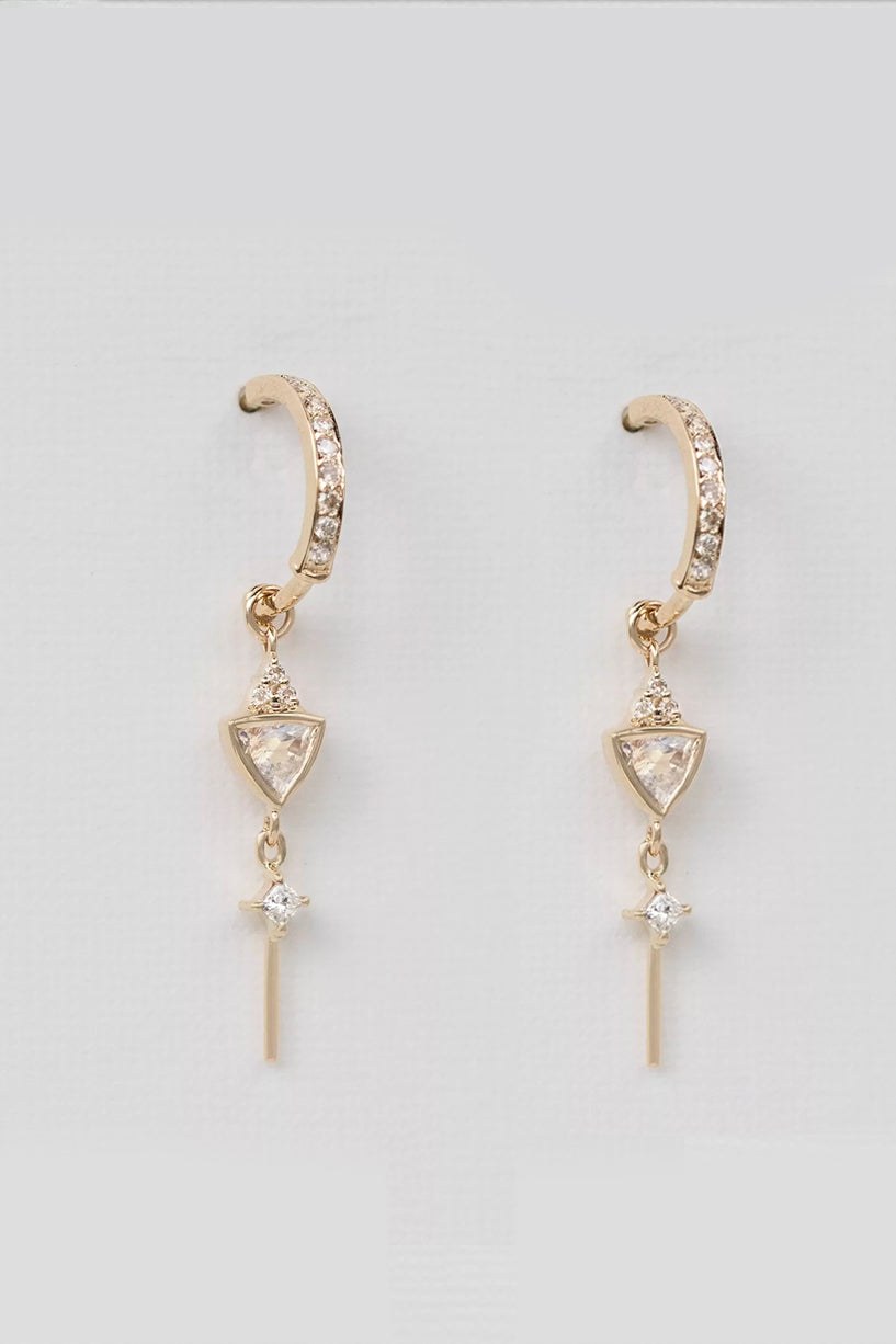 Triangle Moonstone and Diamonds Hoop Earrings (Pair)