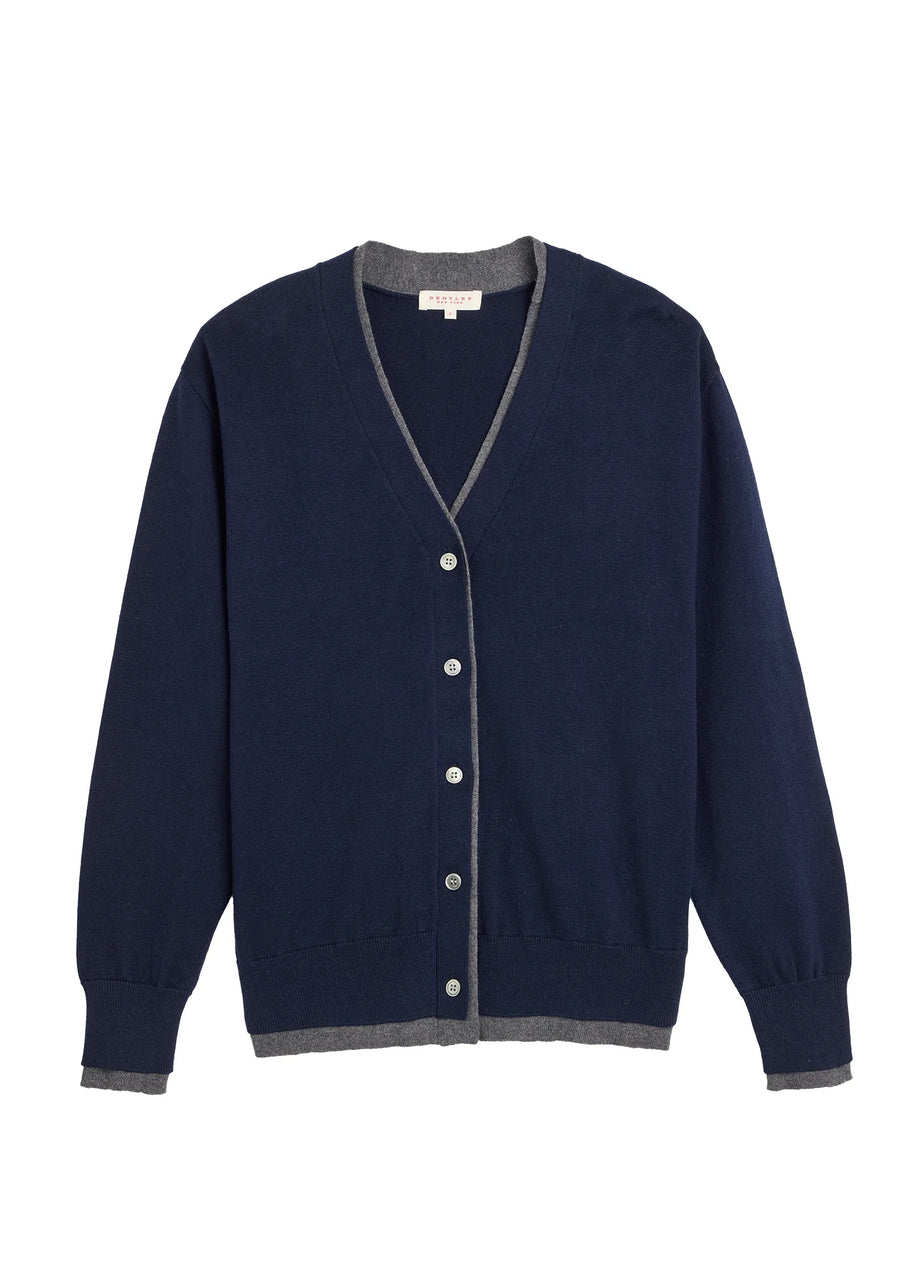 Dakota Cotton Cashmere Cardigan - Navy / Dk Heather Grey