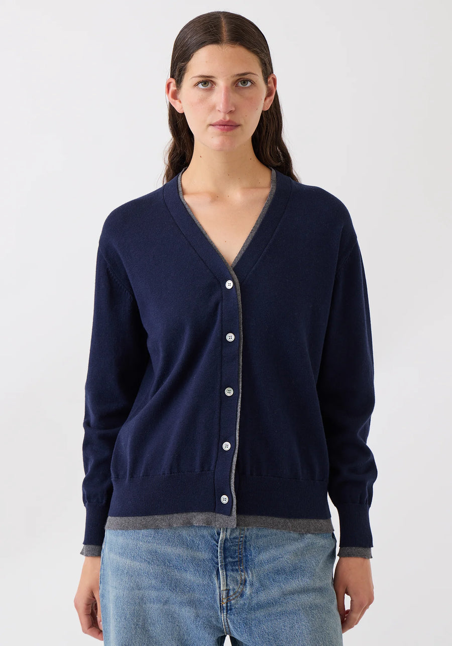 Dakota Cotton Cashmere Cardigan - Navy / Dk Heather Grey