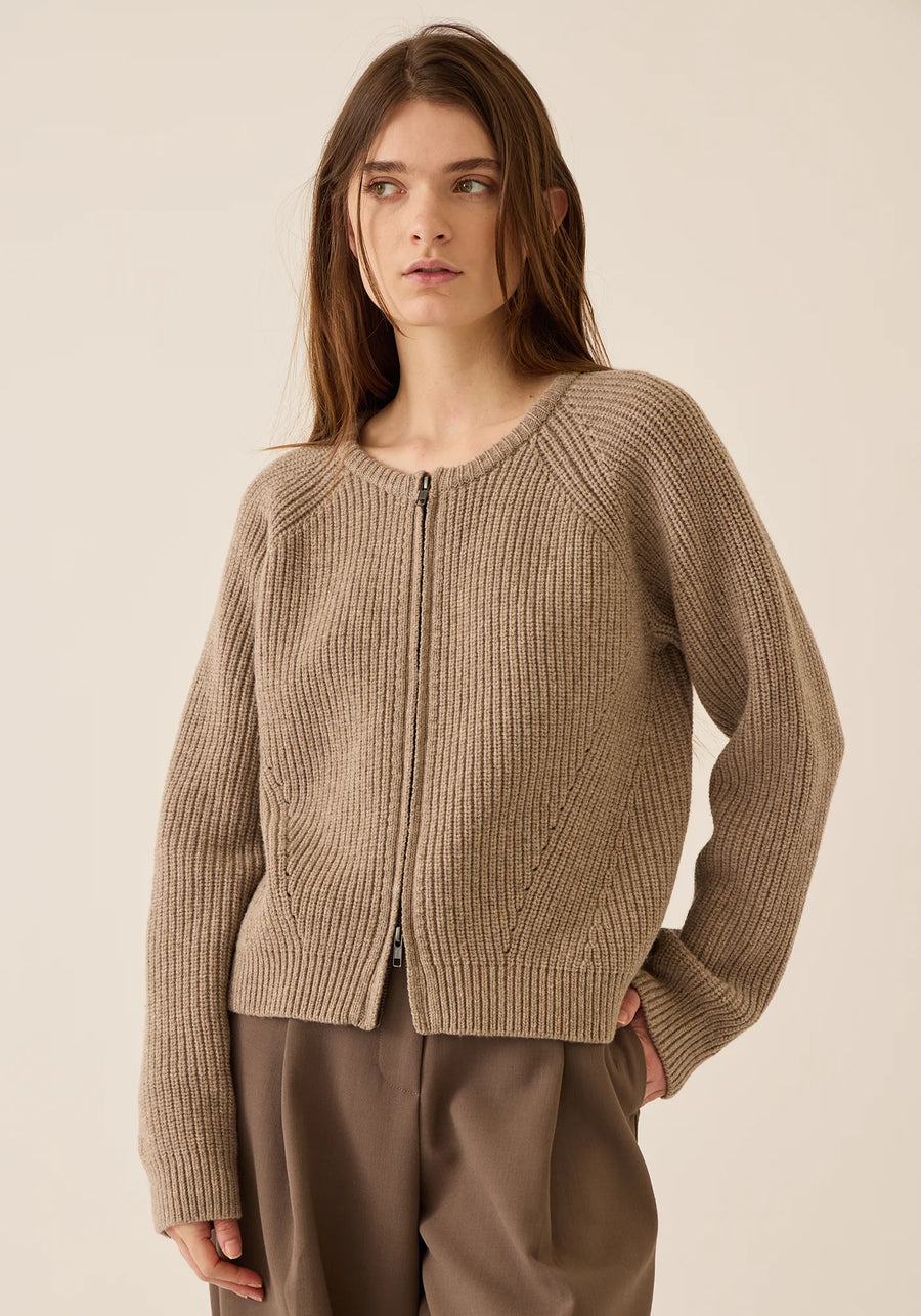 Erica Lambswool Zip Up Cardigan - Black
