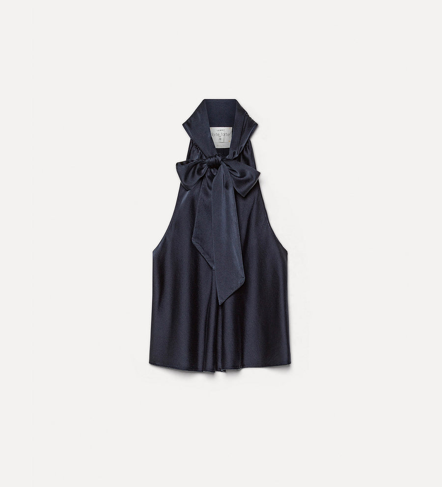 14078_My Top - Heavy Stretch Silk Satin Bow-Tie Top - Notte