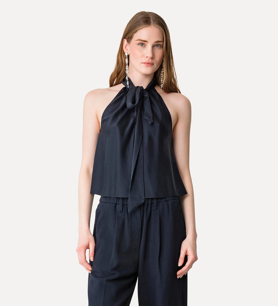 14078_My Top - Heavy Stretch Silk Satin Bow-Tie Top - Notte