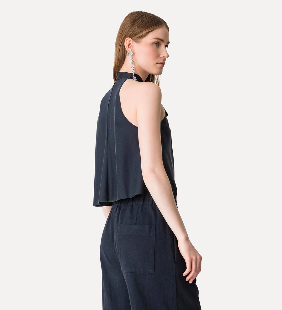 14078_My Top - Heavy Stretch Silk Satin Bow-Tie Top - Notte