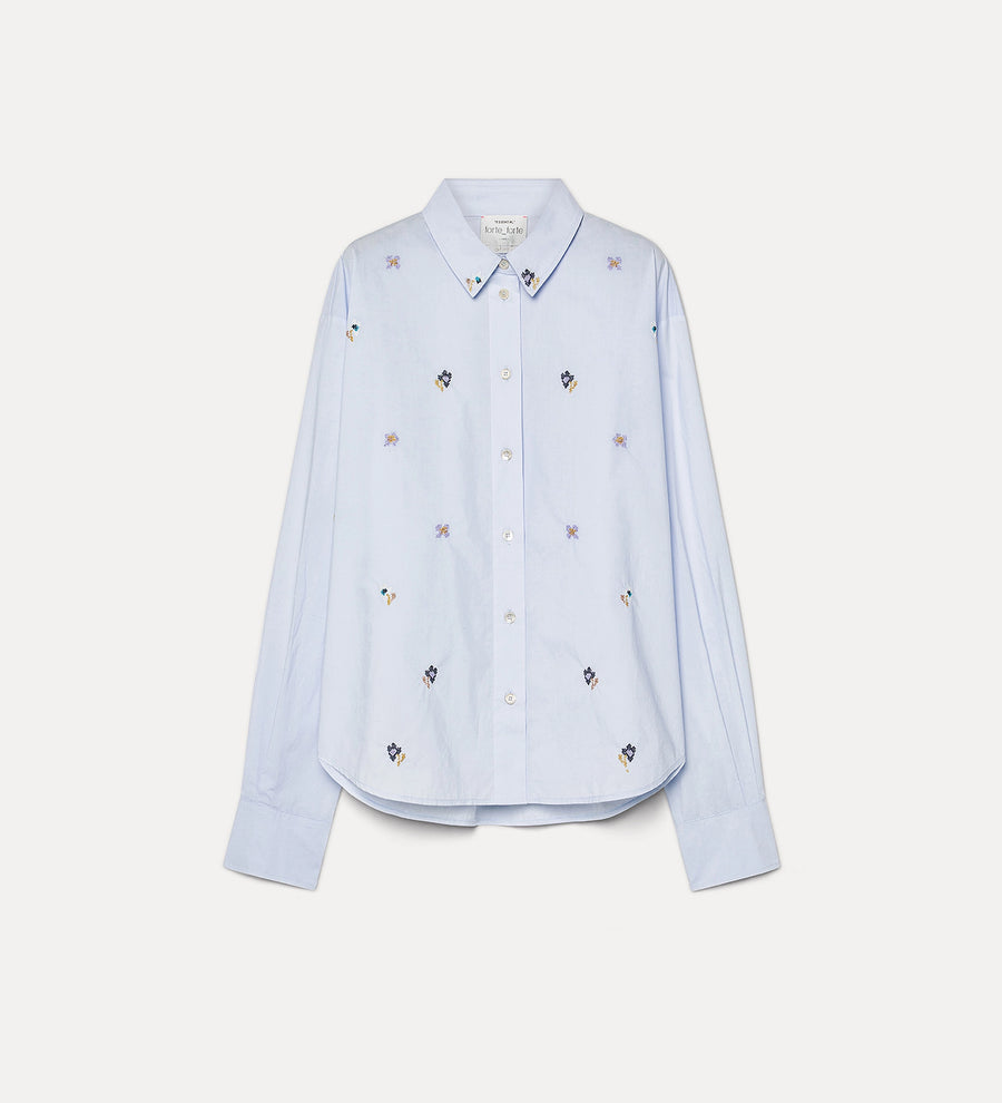 14403_My Shirt - "En Fleur" Embroidery Cropped Shirt - Ciel
