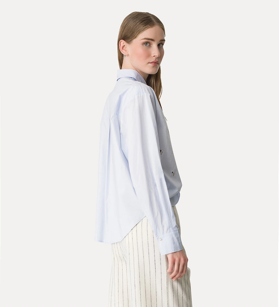14403_My Shirt - "En Fleur" Embroidery Cropped Shirt - Ciel