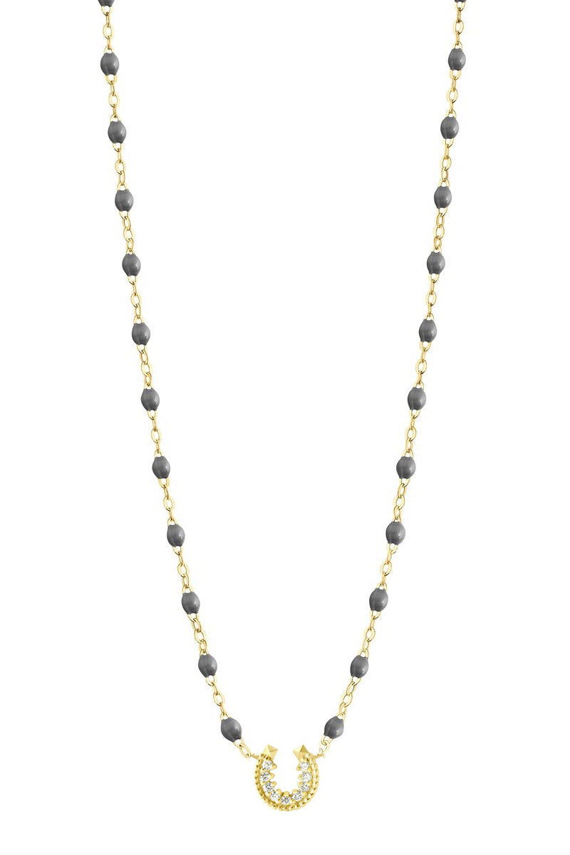 16.5" Horseshoe Diamond Necklace - Midnight + Yellow Gold