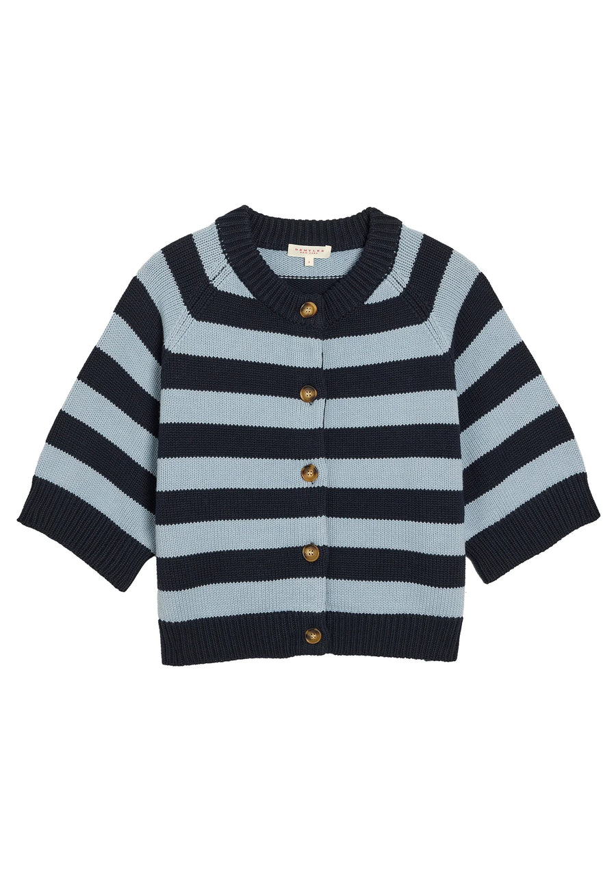 Latki Stripe Organic Cardigan - Navy / Dusty Blue