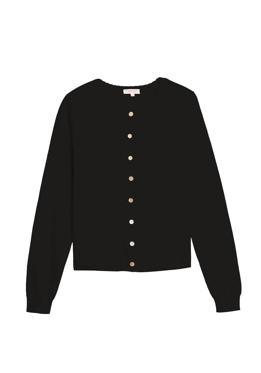 Linda Pointelle Cotton Cardigan - Black