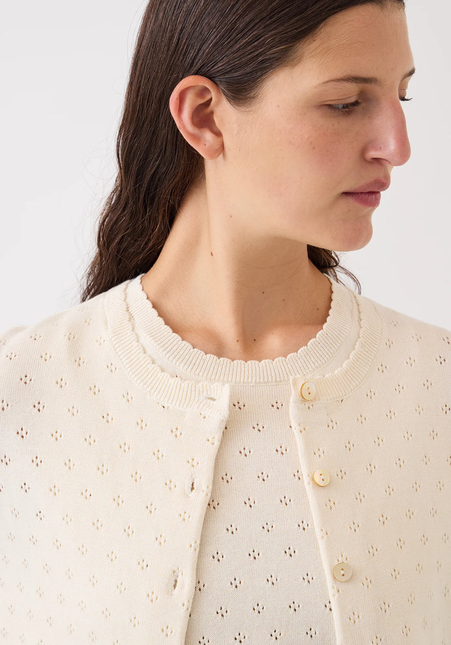 Linda Pointelle Cotton Cardigan - Black