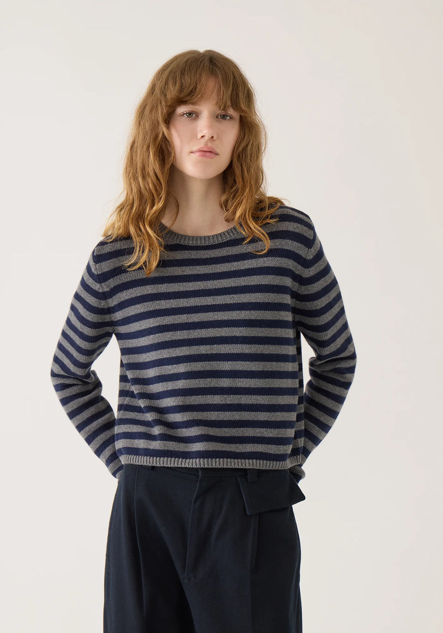 Melina Stripe Sweater - Navy/Heather Brown