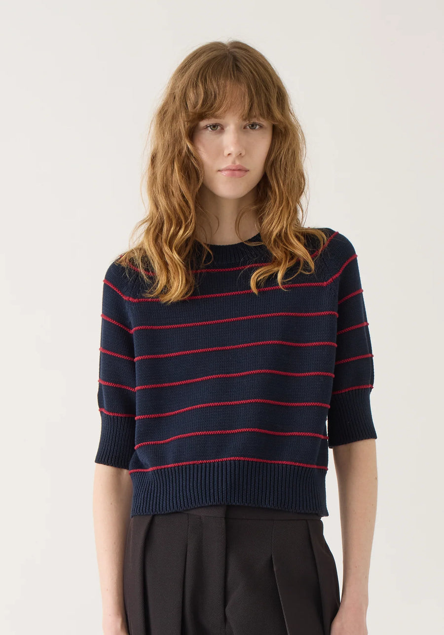 Milliana Cotton Top - Navy/Aubergine