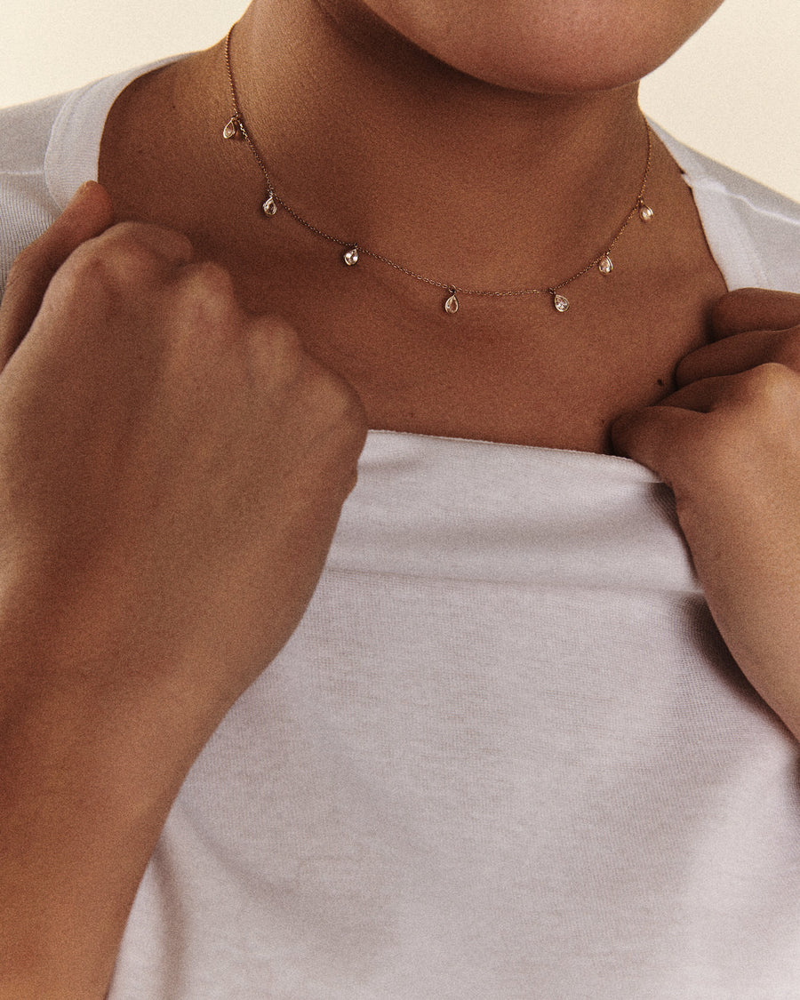 Palerme White Sapphire Necklace - 9K Gold