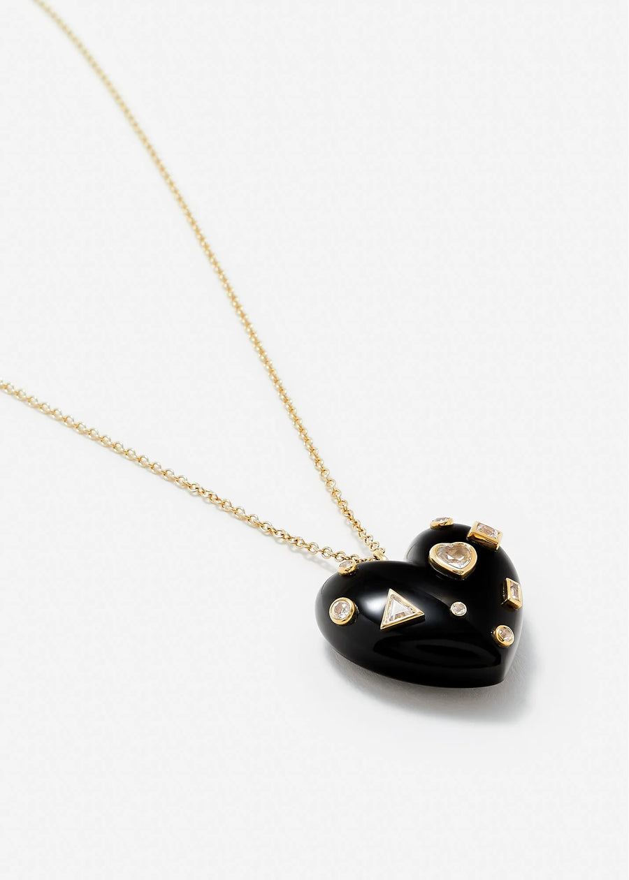 Pendentif Cœur Confettis - Onyx Or Jaune